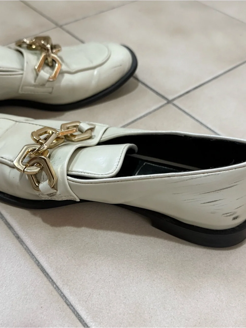 Zara Cream Loafers with Gold Chain Accent